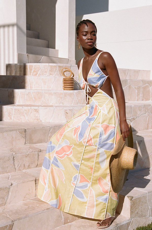 Eliska Cutout Maxi Dress  - Elia Purple Yellow Orange