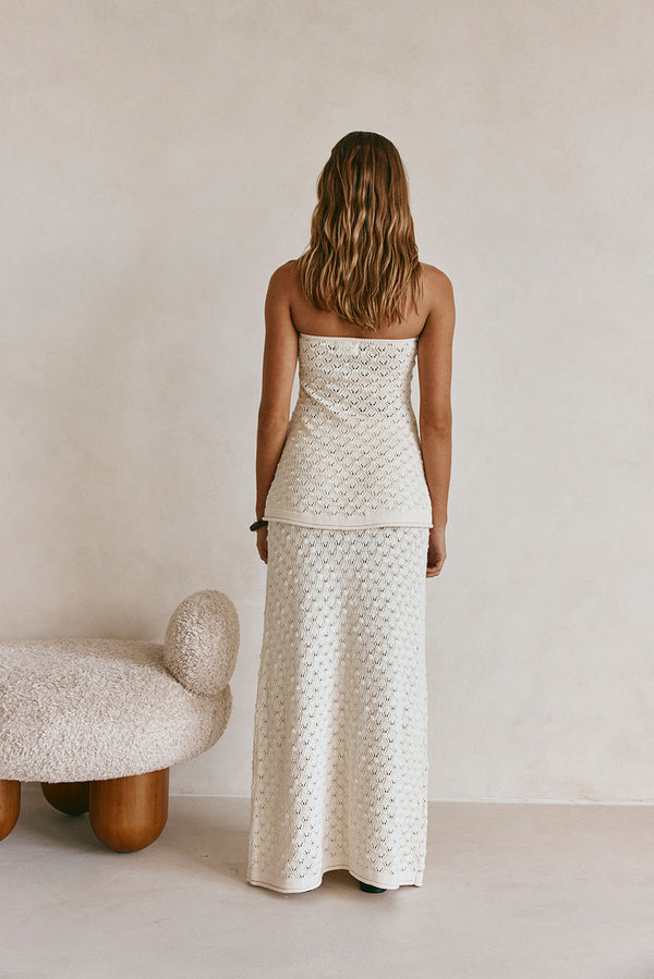 Cream Crochet Knit Strapless Lonline Ophelia Top