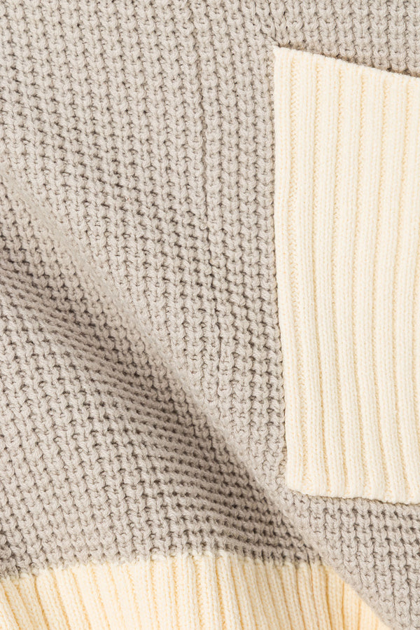 Grey and White Knit V Neck Wrap Chester Sweater