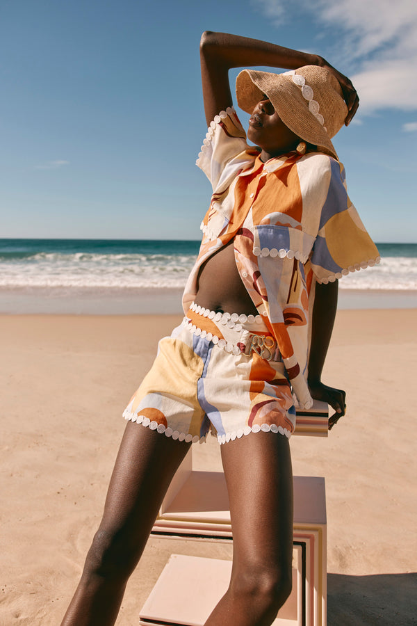 Orange Estivo Dusk Print Button Up Francesca Shirt