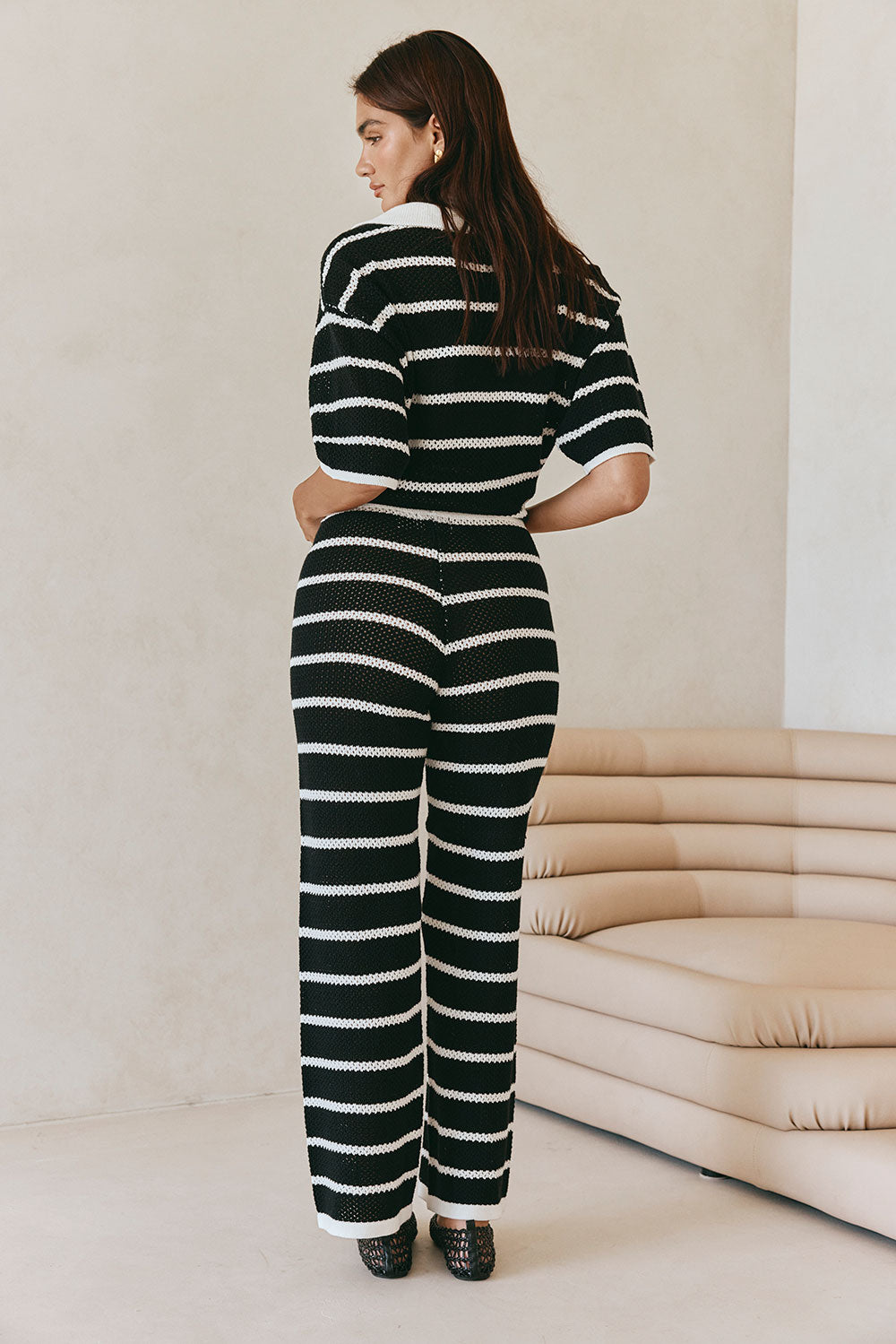 Black And White Stripe Elastic Mia Pants