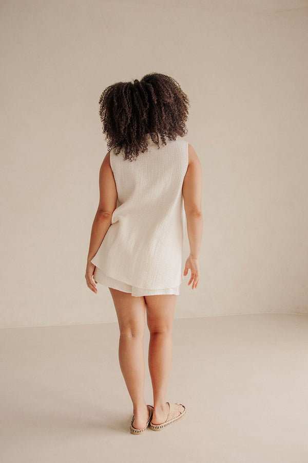 Cream High Waist Elastic Drawstring Ciel Shorts