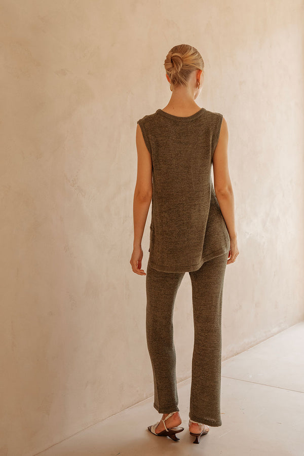 Olive Green Knit Boxy Longline Louka Top
