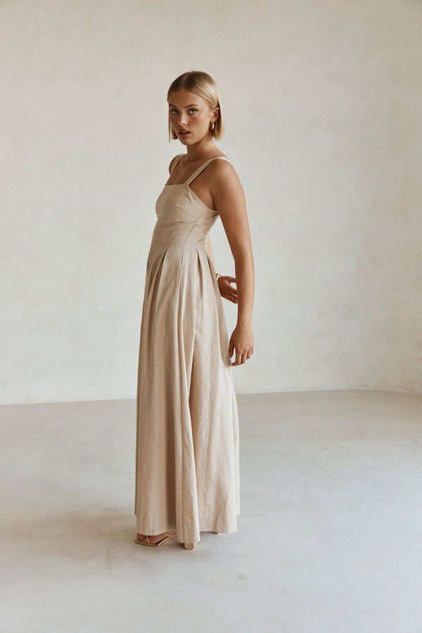Toffee Pleated Full Maxi Flore Dress