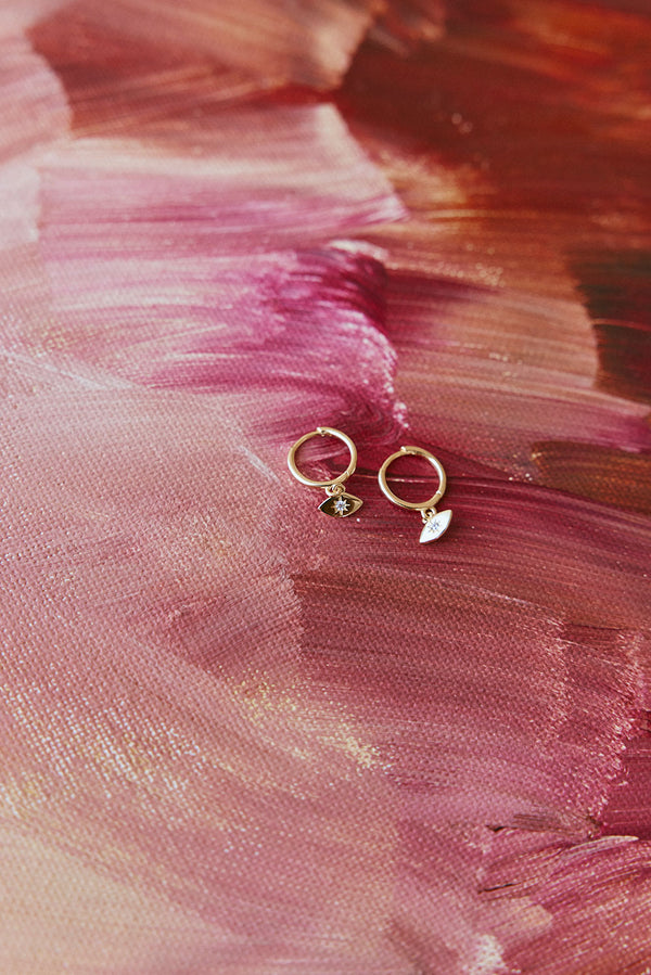 18K Gold Plated Star Gemstone Orb Huggie Earrings