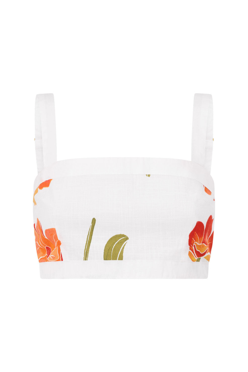 Estelle Crop Top - Red, Green, White, Orange Poppy Print