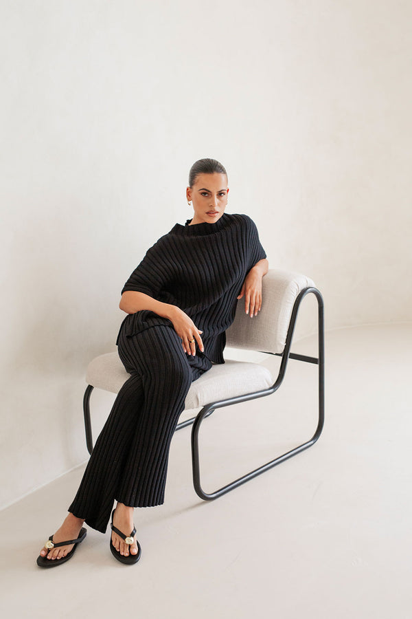 Celine Knit Ribbed Pants - Black