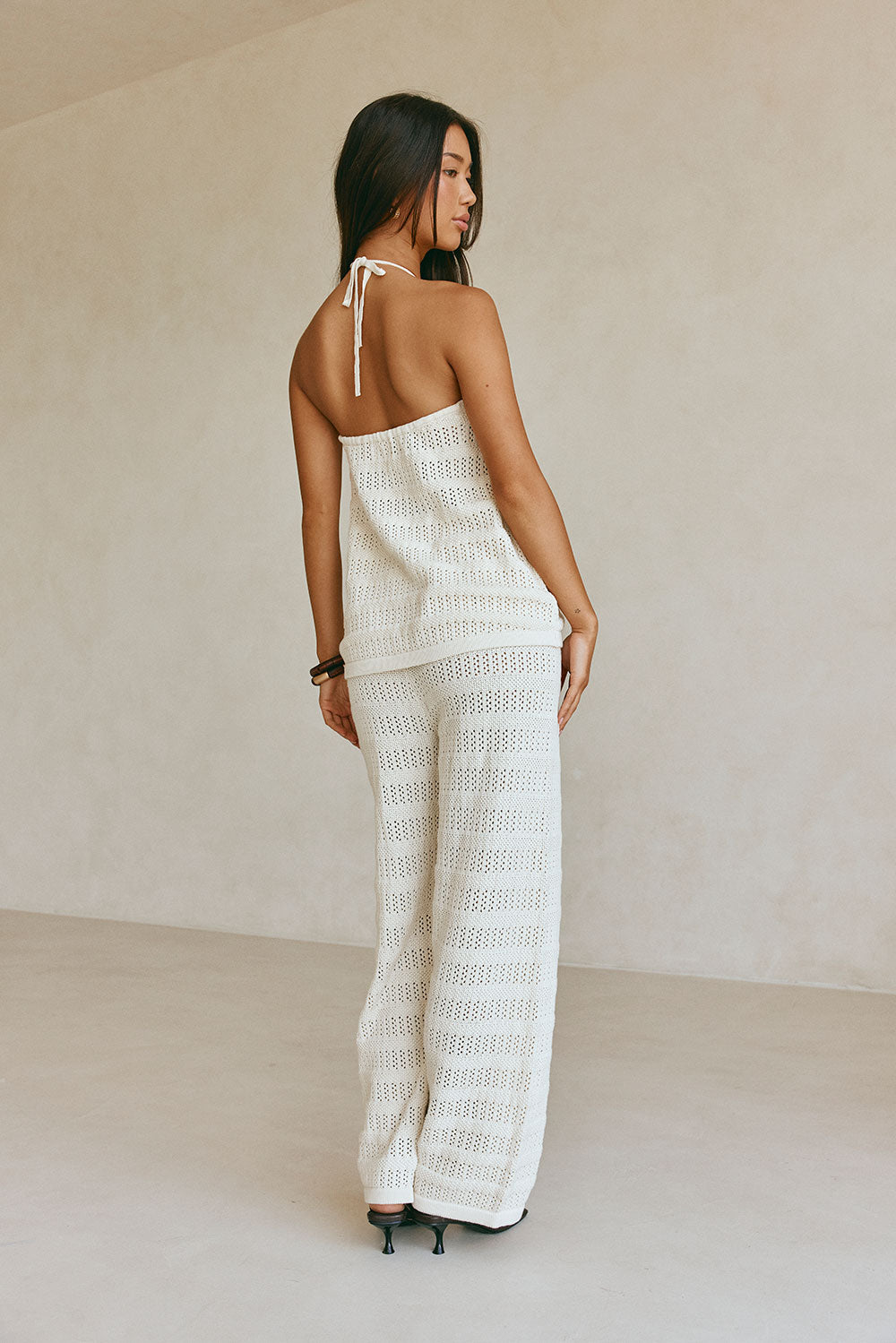 Beige Knit Elastic Zhuri Pants