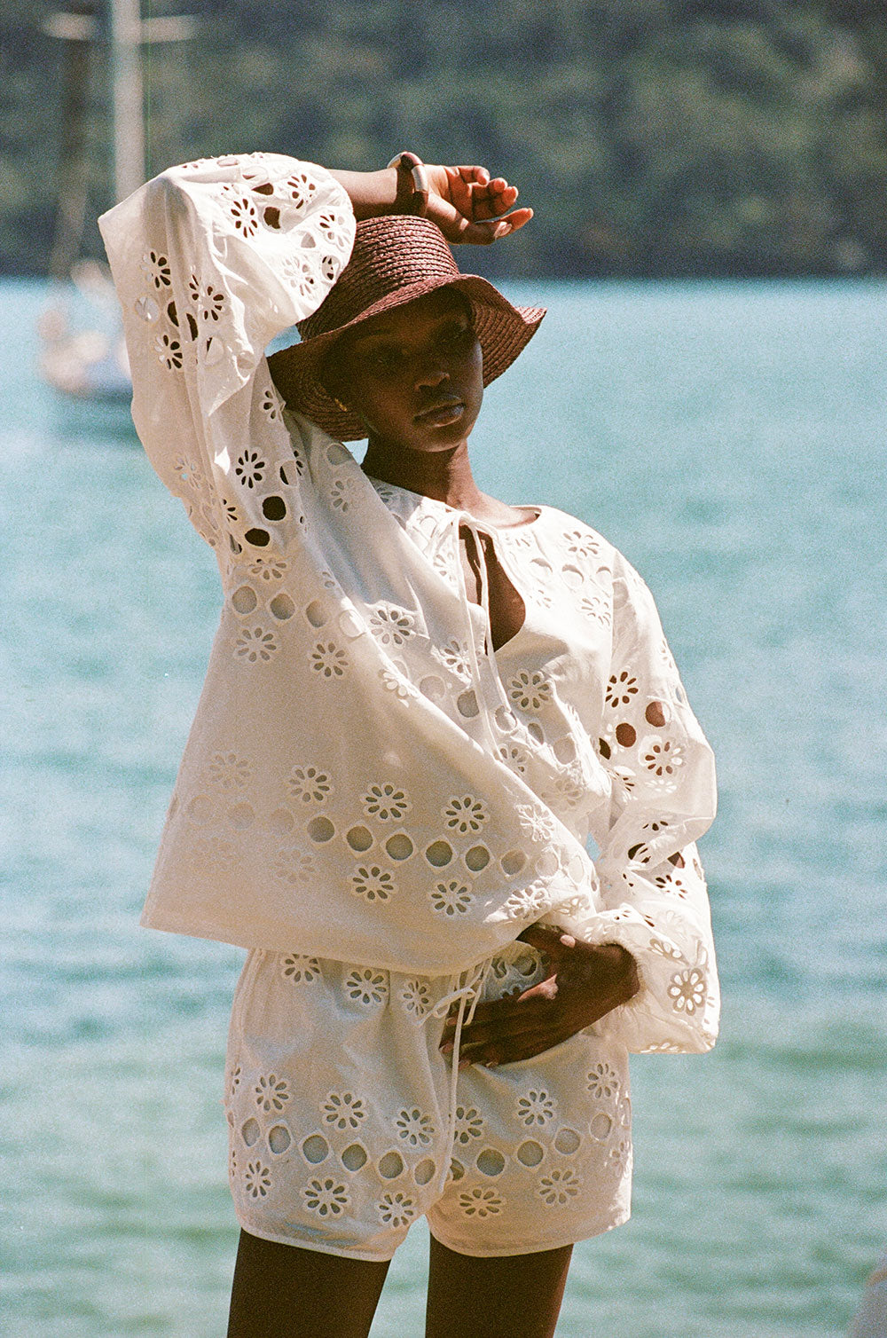 White Embroidered Drawstring Paras Shorts