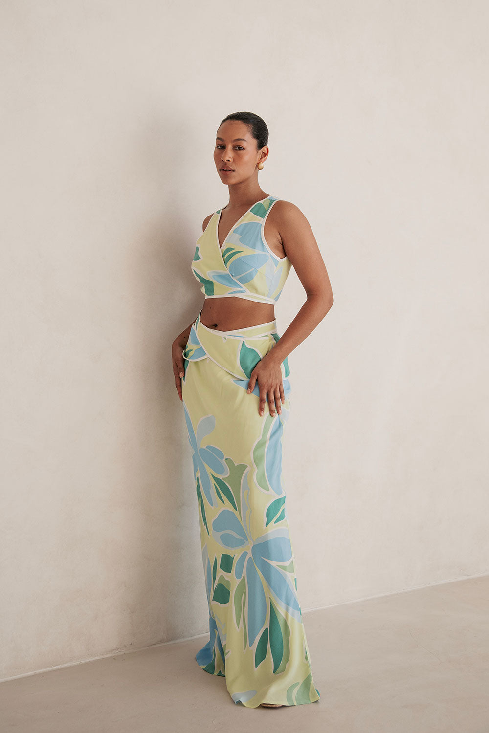 Euphoria Maxi Tie Skirt - Blue Green White