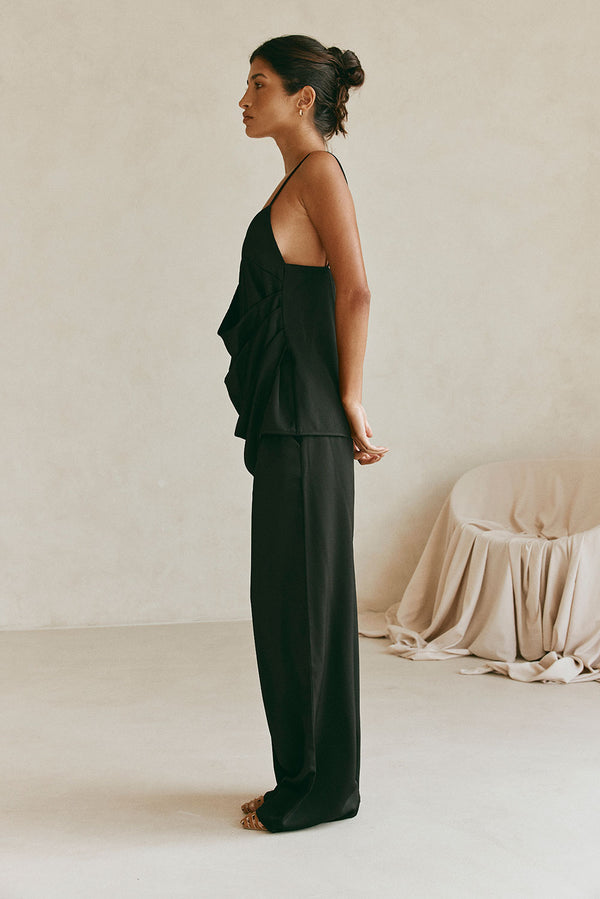 Black Strappy Plunge V Neck Asymmetric Zarah Top