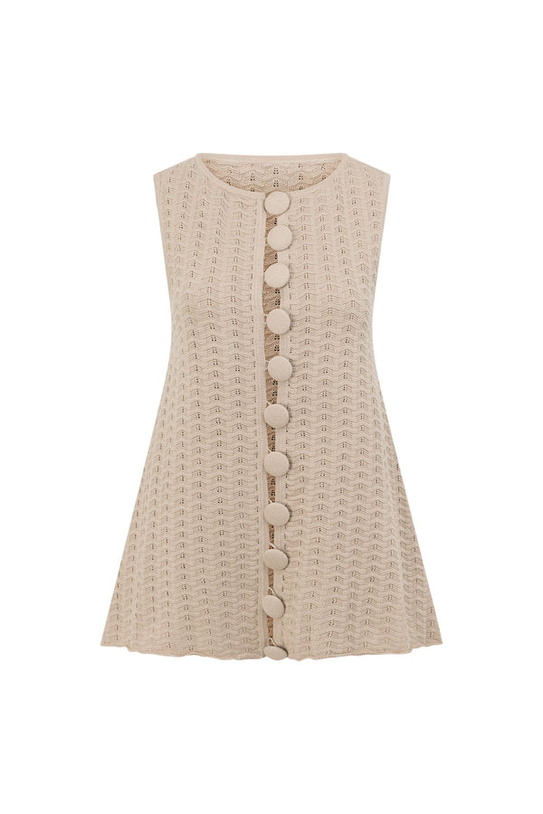 Beige Cotton Knit Button Up Lilah Top