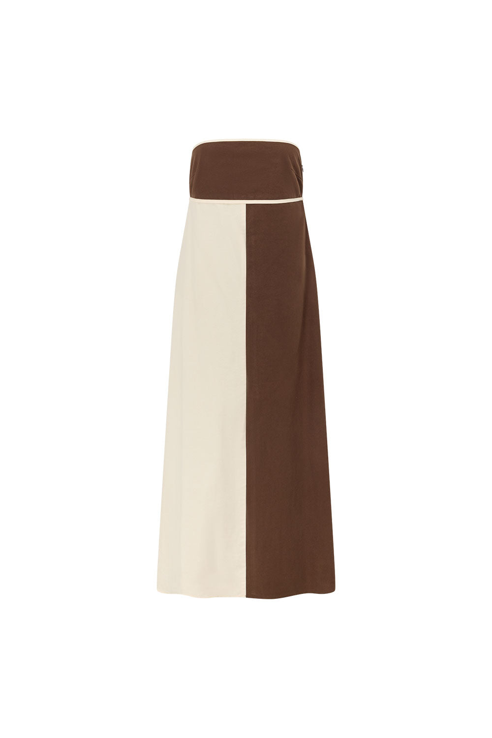 Cream and Brown Strapless Maxi Stormi Dress