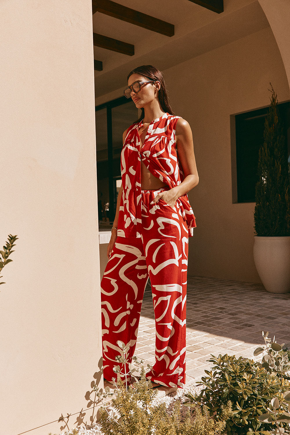 Red Fila Rogue Floral Print Drawstring Elena Pants – SABO