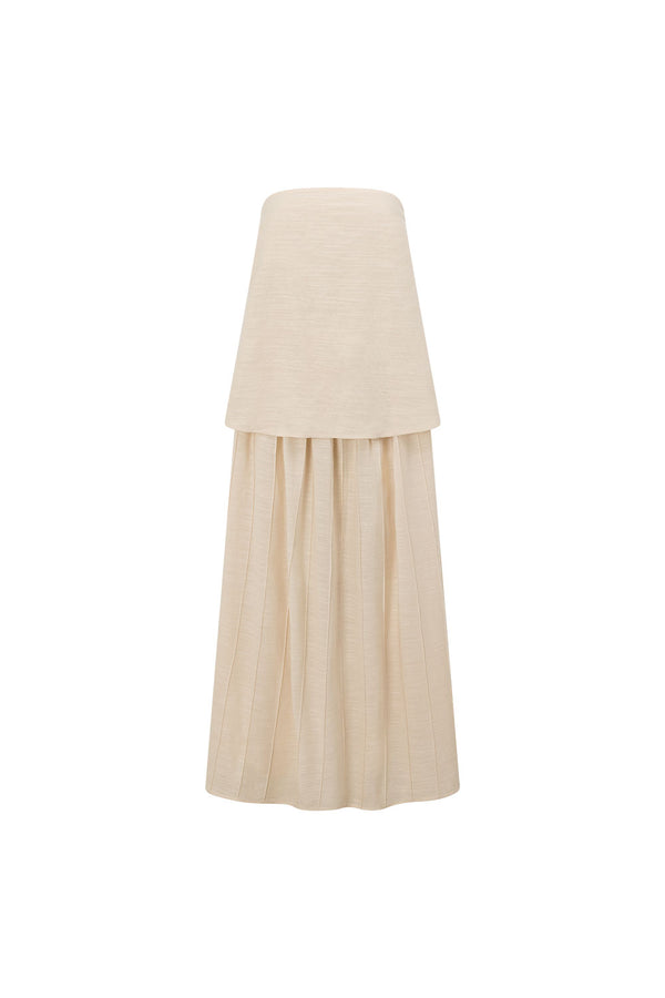 Beige Boxy Pleated Maxi Aviana Dress