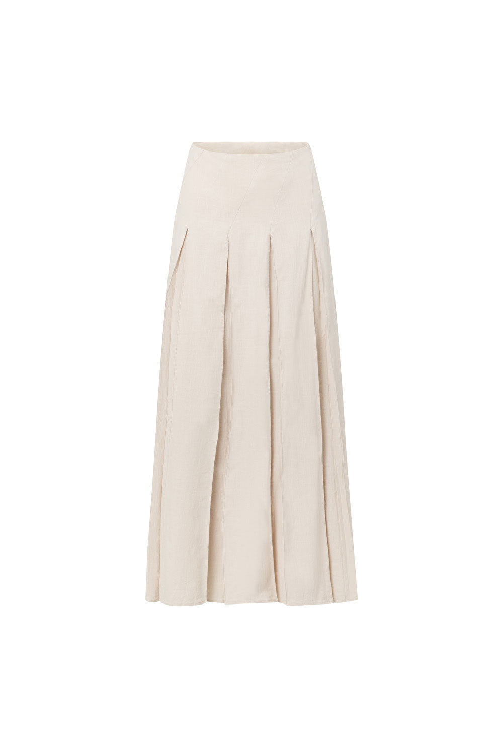Beige Cotton A Line Pleated Maxi Adri Skirt