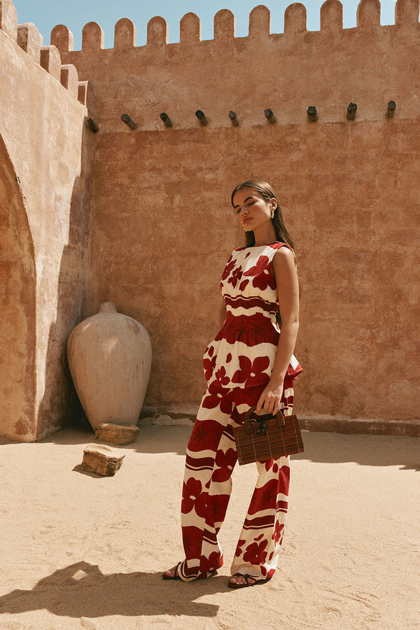 Red Sienna Sunset Print Del Mar Trouser Pants