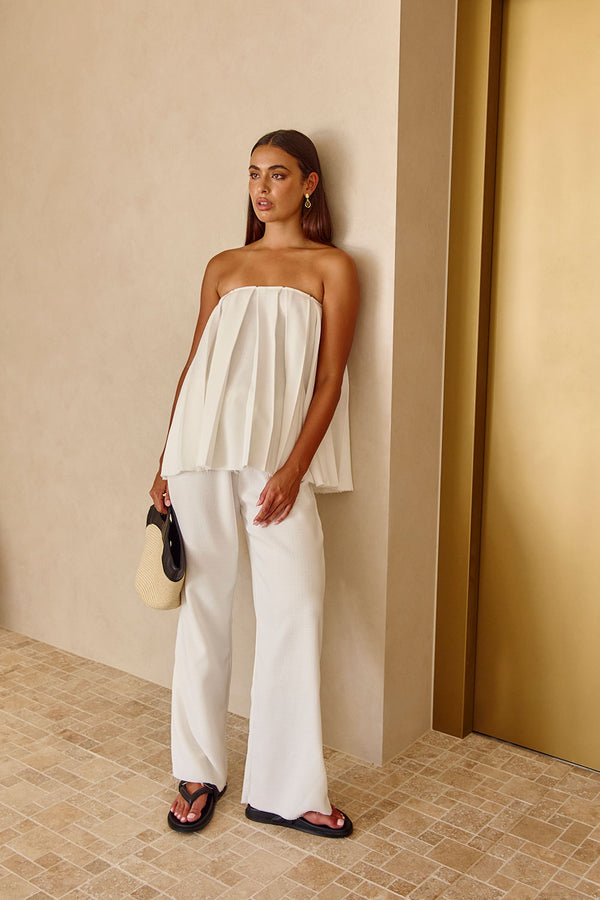 White Strapless Pleated Kamila Top