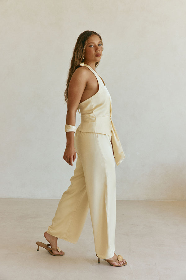 Butter Yellow Silky Wrap Valentina Jumpsuit
