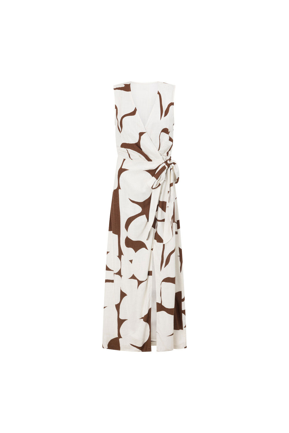 Madeira Split Wrap Maxi Dress - Brown, White Sunroom Chocolate Print