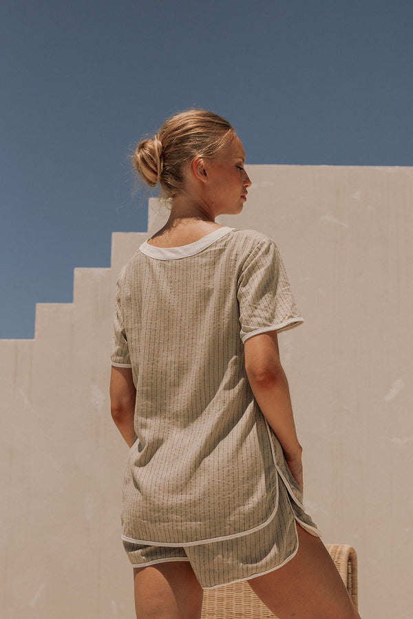 Beige Short Sleeve V Neck Tie Sadia Playsuit