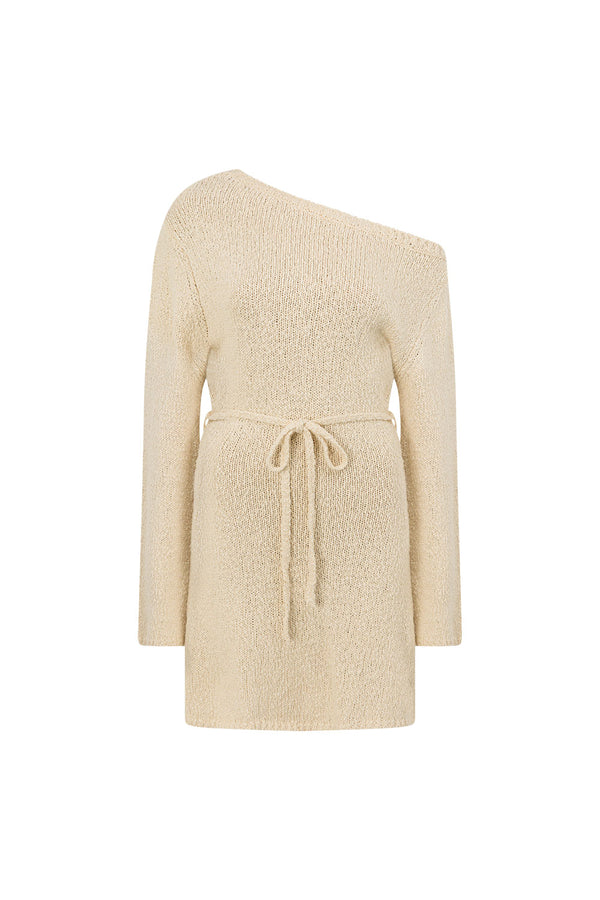 Cream Yarn Knit Long Sleeve Mini Kali Dress