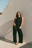 Black Crochet Knit High Waist Dillan Pants
