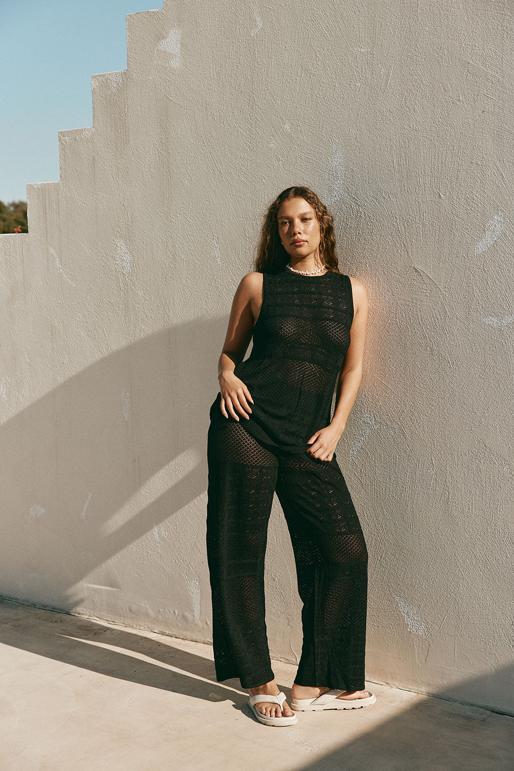 Black Crochet Knit High Waist Dillan Pants