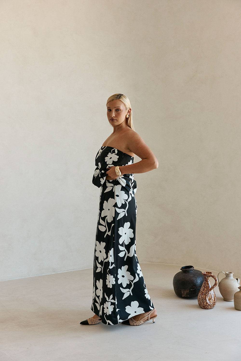 Black Alma Caroline Floral Print Maxi Elora Skirt