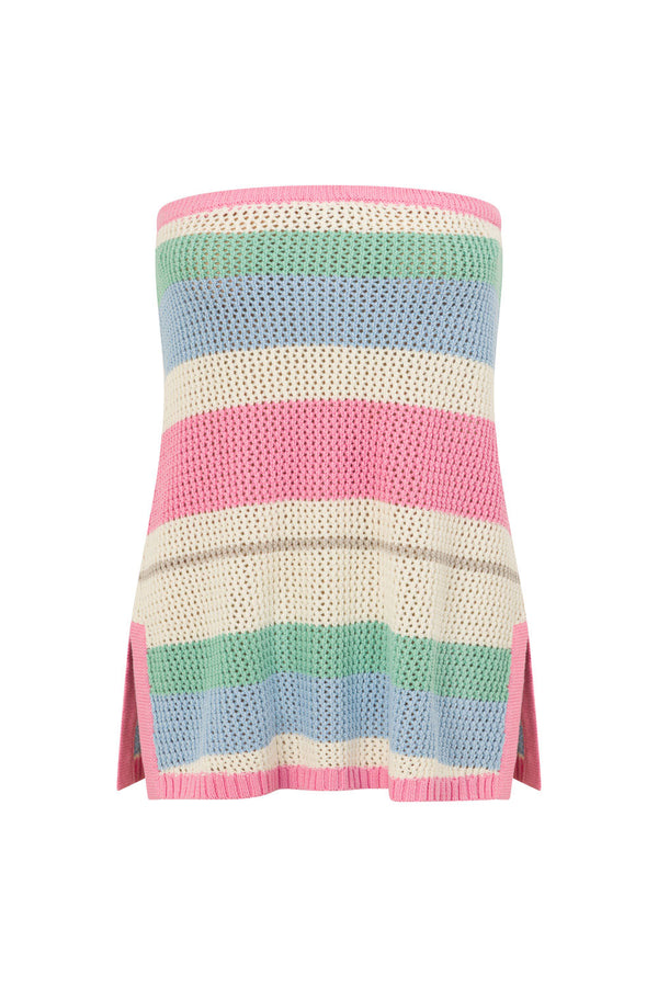 Pastel Stripe Crochet Knit Strapless Damaris Top