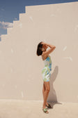 Amira Thin Strap Mini Dress - Magnolia Print, Blue, Green, White