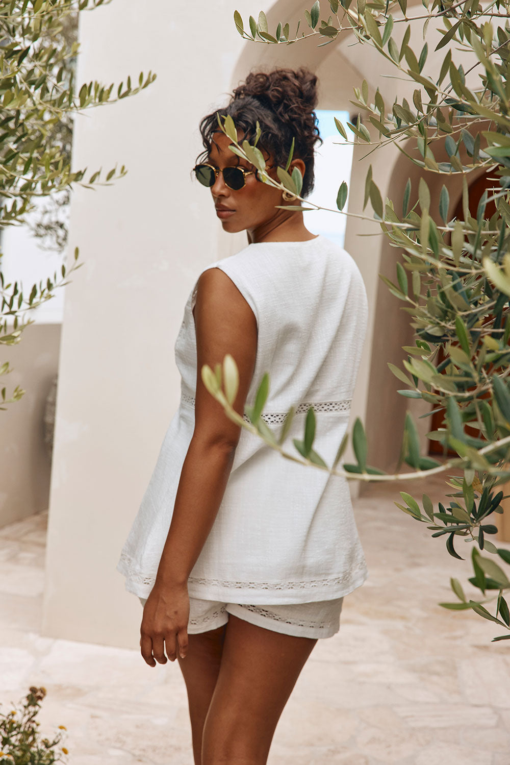 White Cotton Lace V Neck Split Cerelia Top