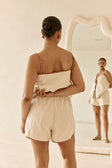Beige High Waist Elastic Rosalina Shorts