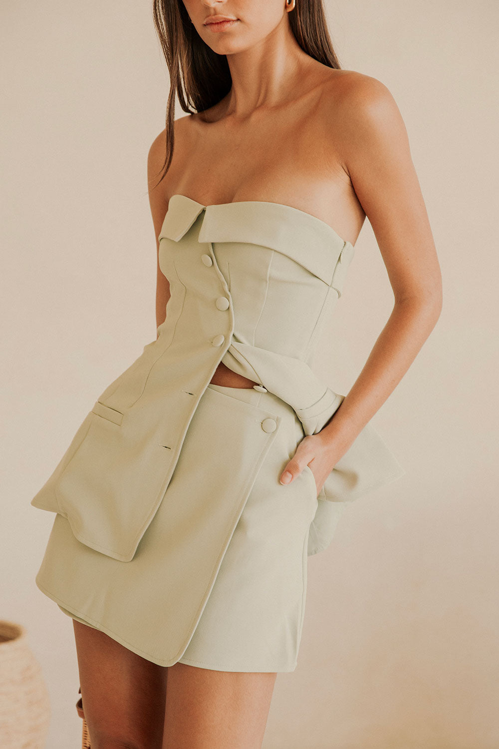 Mint Tailored High Waist Wrap Mini Lavara Skirt