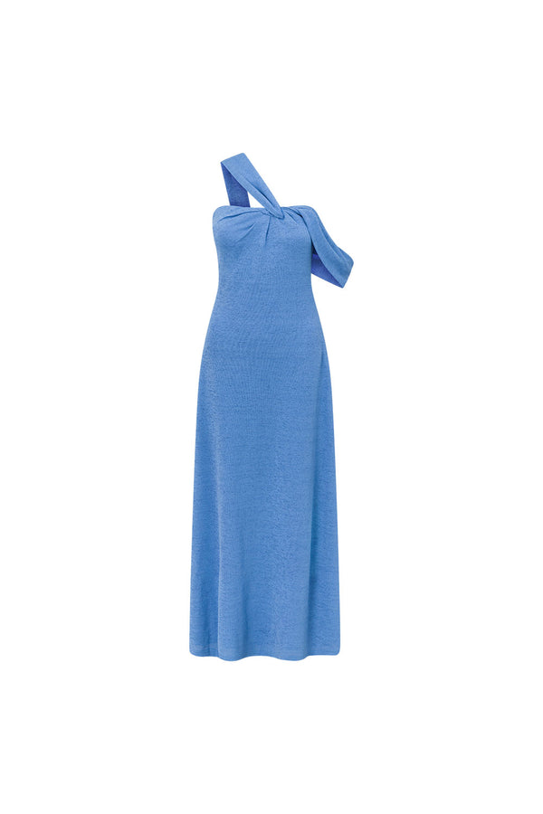 Blue Asymmetric Draped Mazi Kimora Dress