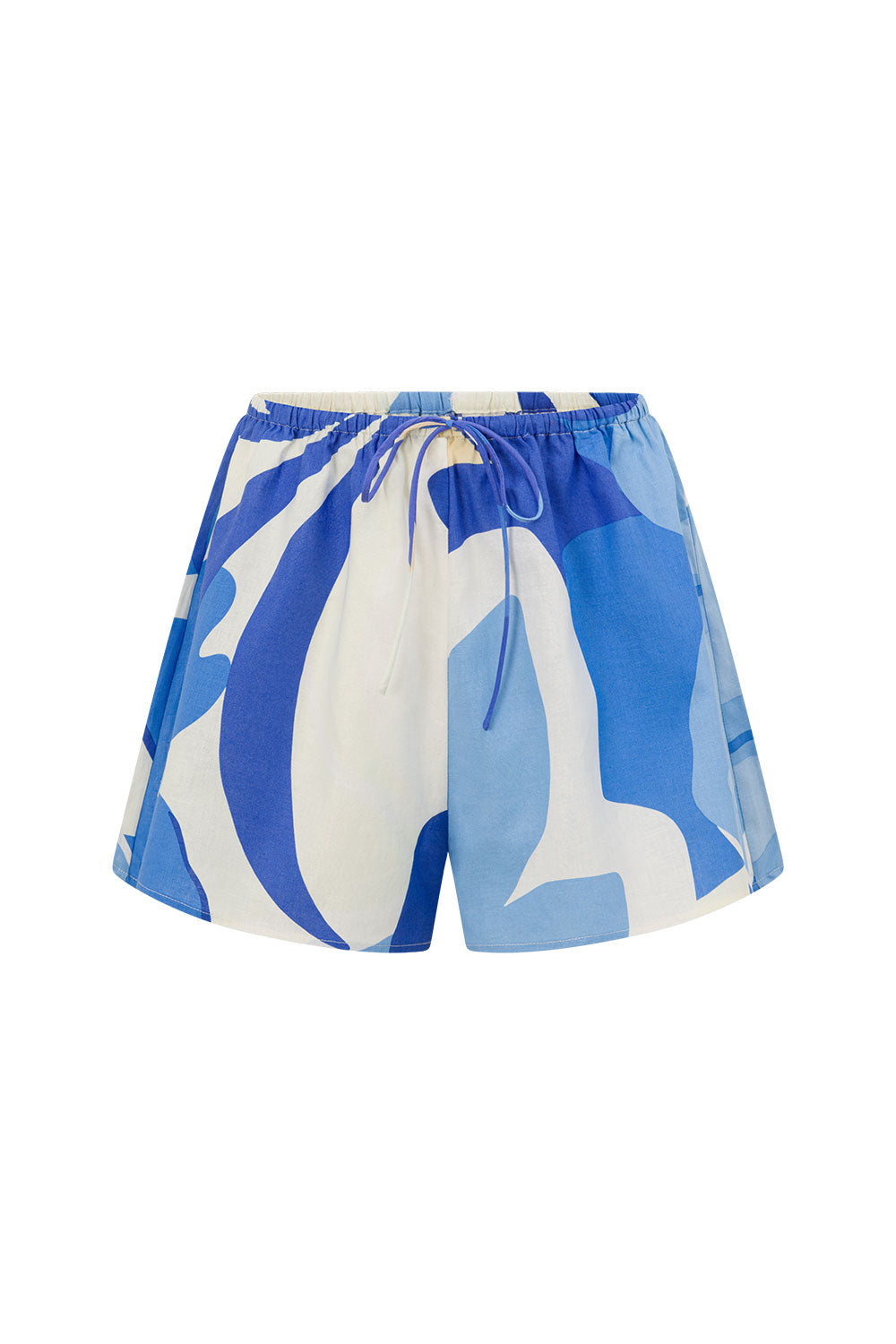 Vally Blue Print Elastic Drawstring Elara Shorts