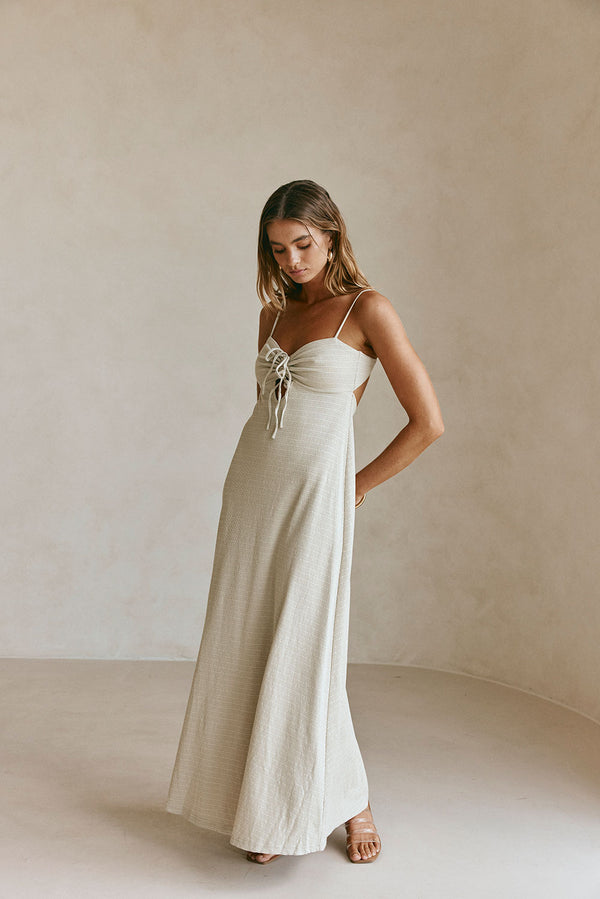 Sage Green Waffle Sweetheart Backless Maxi Dua Dress