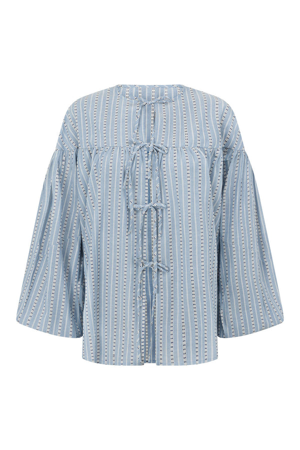 Blue Long Sleeve Round Neck Tie Mina Top