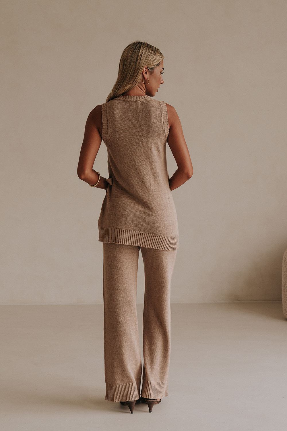 Tan Knit V Neck Wrap Vest Style Della Top