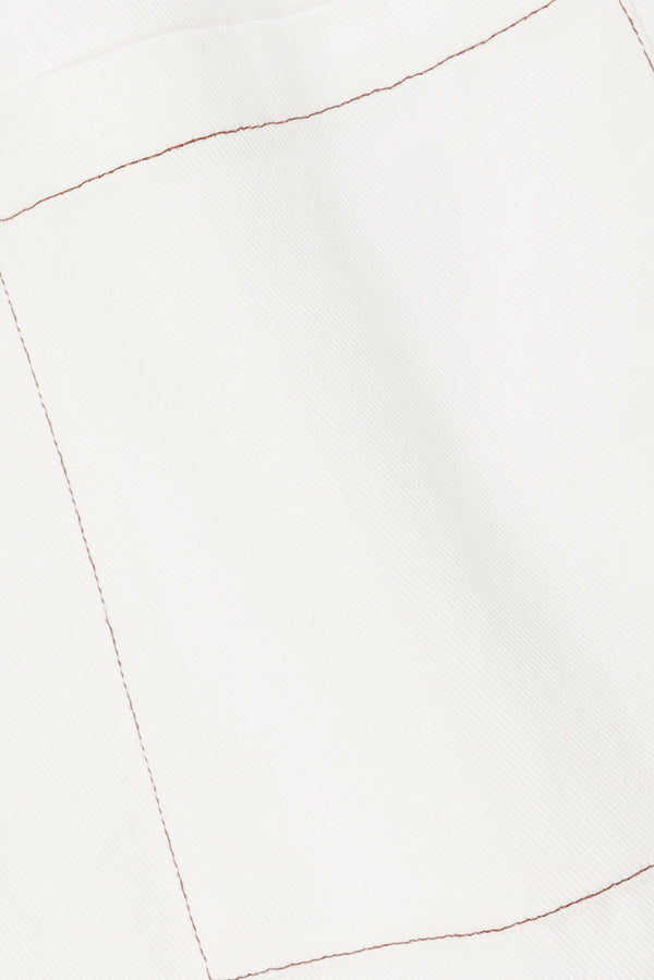 Alexi Button Mini Dress - White, Brown trim