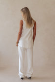 White Asymmetric V Neck Wrap Teah Top
