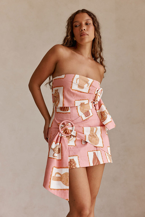 Pink Florero Print Strapless Mini Emilia Dress