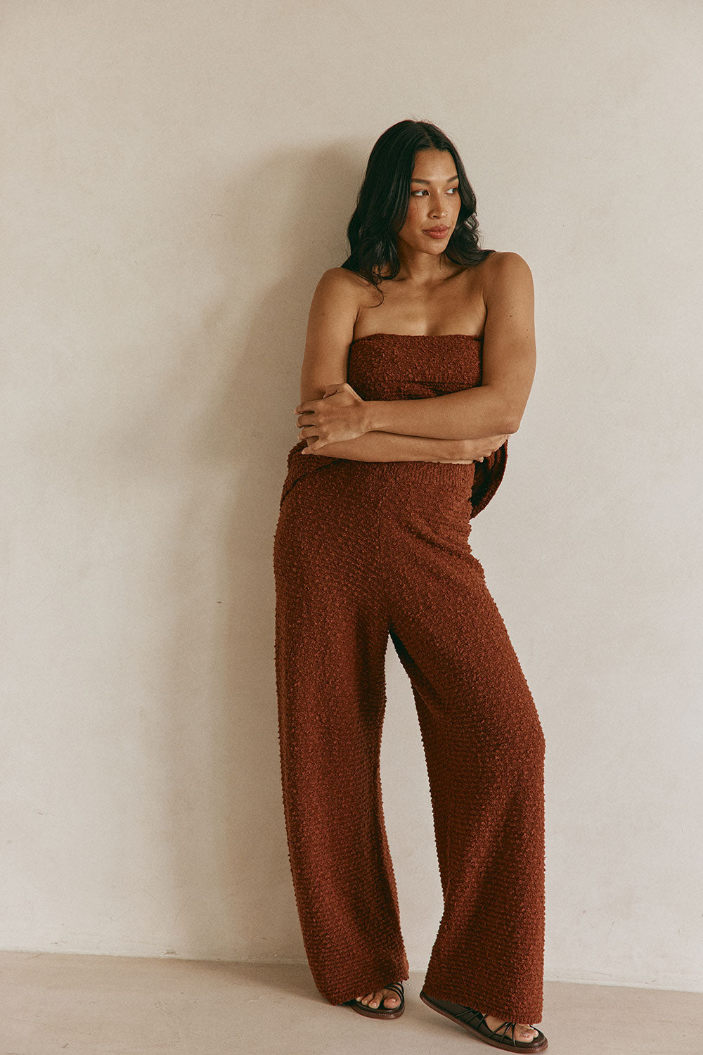 Chocolate Brown Knit High Waise Sahlia Pants – SABO