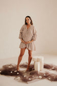 Naloo Long Sleeve Tie Mini Dress - Brown, White Stripe