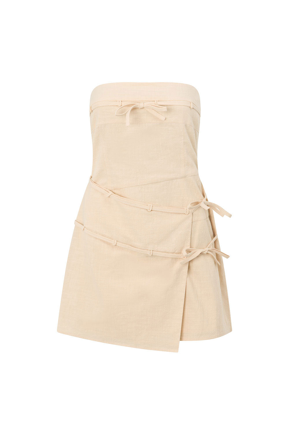 Bandera Strapless Mini Wrap Dress - Beige