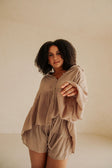 Huxley Panelled Button Up Collared Long Sleeve Top - Brown
