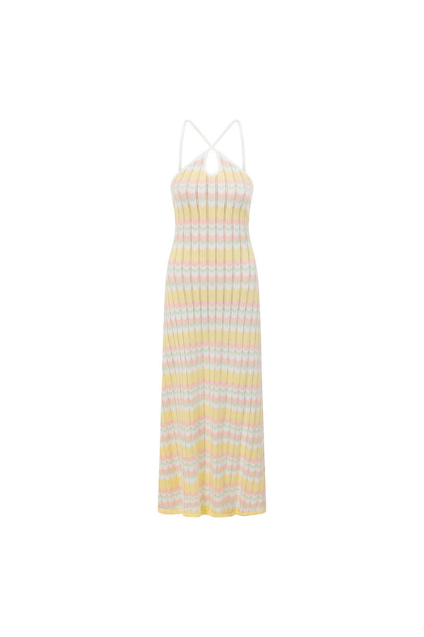 Yellow Stripe Halter Maxi Bexley Dress