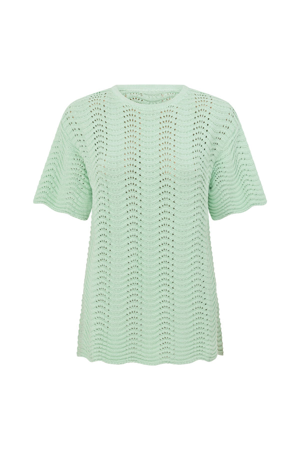 Mint Green Crochet Knit Short Sleeve Leah Top