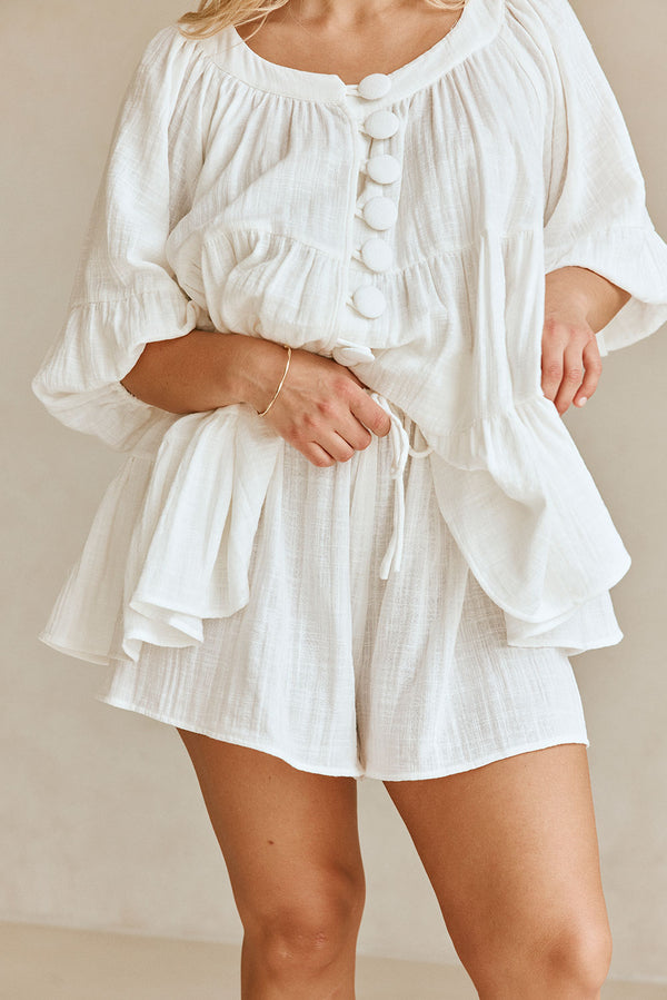 White High Waist Elastic Drawstring Novalie Shorts