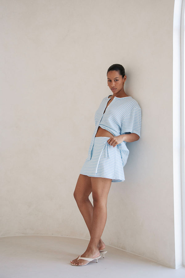 Cassie Wrap Mini Skirt - Blue White